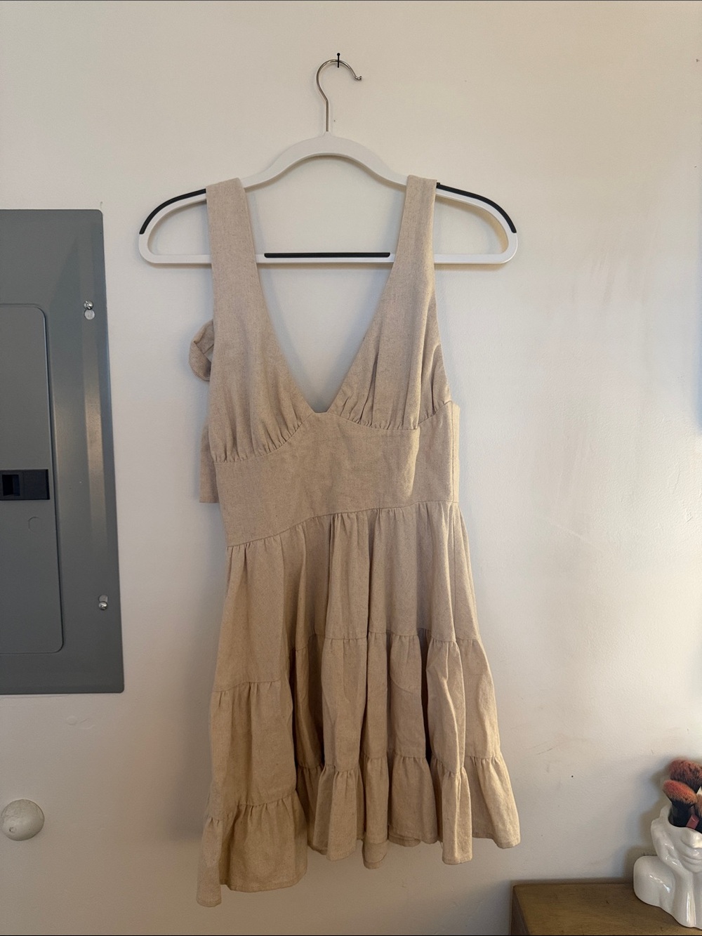 Beige Tiered V-Neck Sundress, Meshki